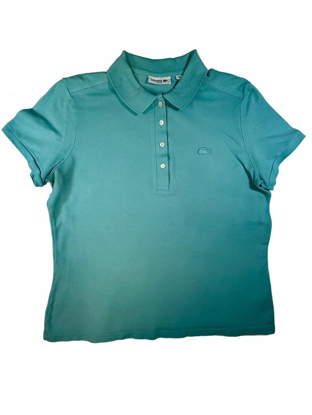 Lacoste Slim Fit Polo Shirt Womens Size 44 L XL Turquoise Green Pique PF5462
